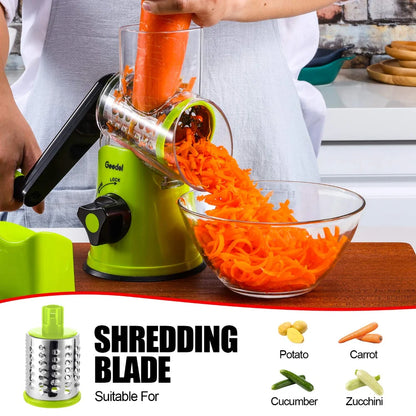 3 in 1 Multifunctional Vegetable Slicer & Cutter,  - 3 in 1 Rotary Cheese Grater Slicer and Peeler - Manual Hand Cutter - kaddu kash Machine