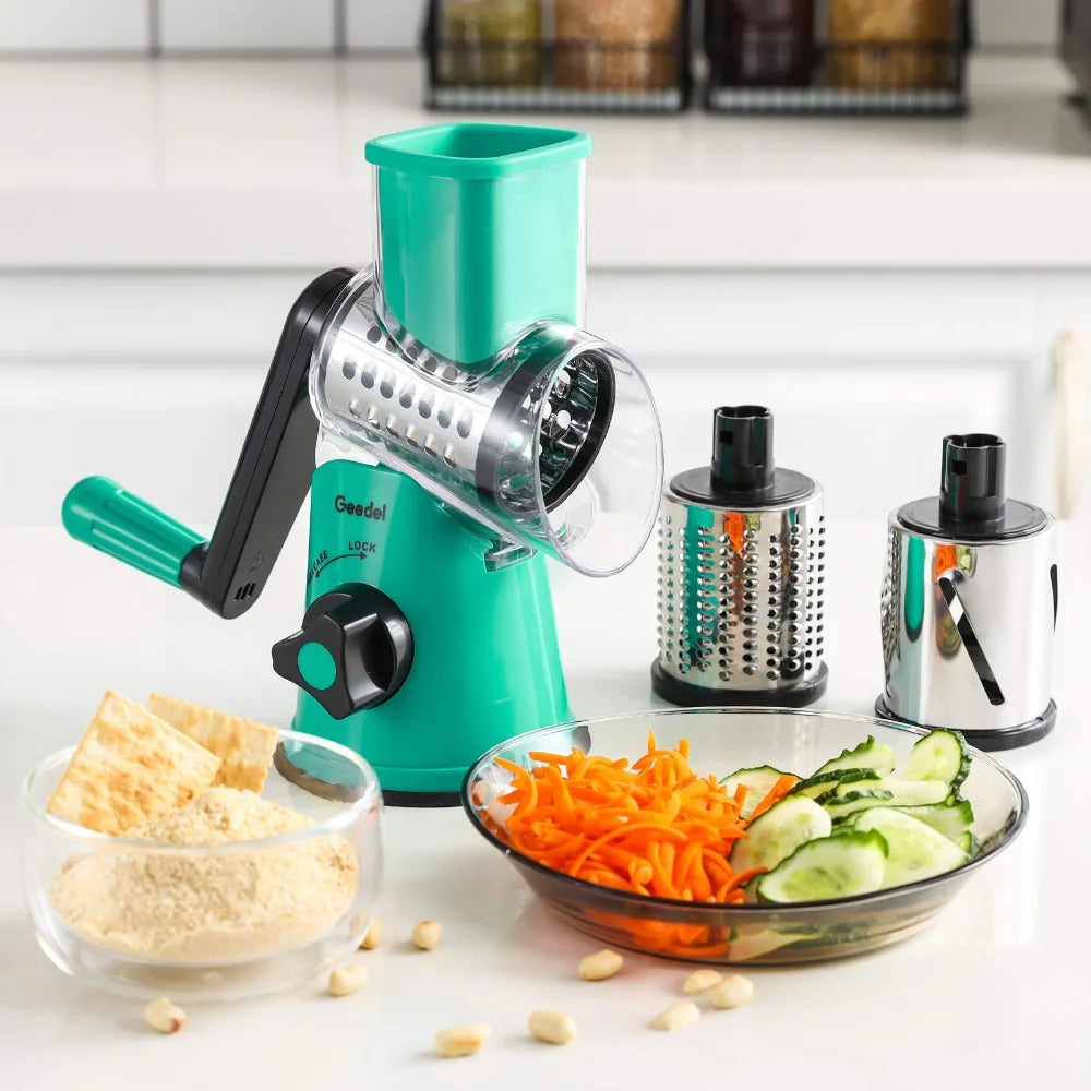 Rotary Grater 3 In 1 Slicing Grater Manual Rotary Cheese Kitchen Shredder Hand Drum Drum Grater Vegetable Cutter With Handle