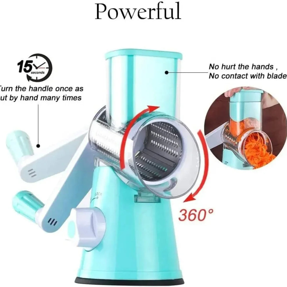 3 in 1 Multifunctional Vegetable Slicer & Cutter,  - 3 in 1 Rotary Cheese Grater Slicer and Peeler - Manual Hand Cutter - kaddu kash Machine