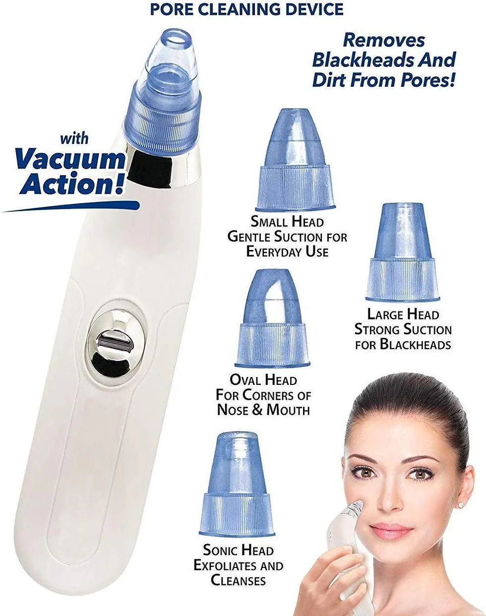 Derma Suction Blackhead Remover 3-in-1 | Electric Pore Vacuum Cleaner for Acne, Pimples & Facial Deep Cleaning Tool