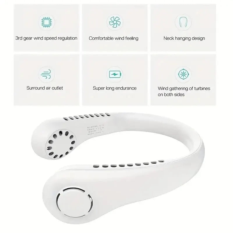 Portable Neck Fan MINI Electric Ventilator Silent Neckband Wearable Cooling FAN USB Rechargeable Bladeless Mobile Air Conditioner