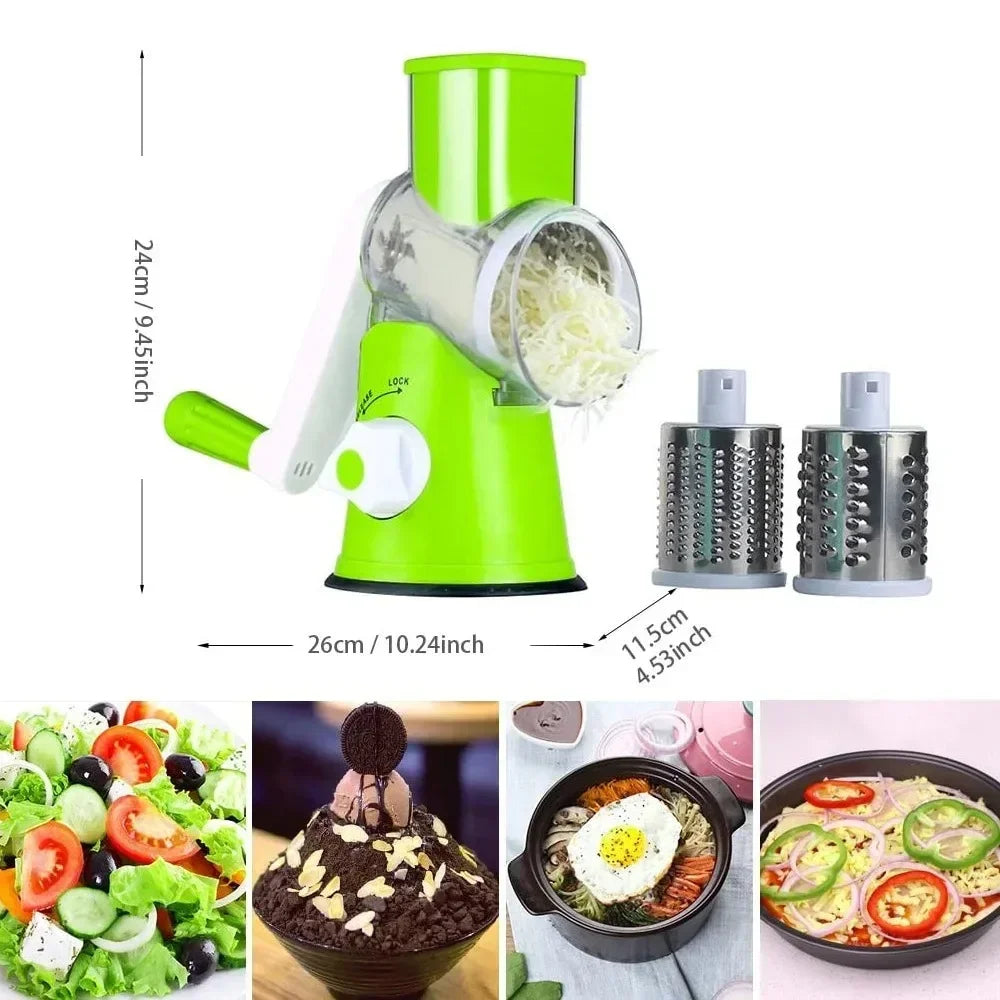 3 in 1 Multifunctional Vegetable Slicer & Cutter,  - 3 in 1 Rotary Cheese Grater Slicer and Peeler - Manual Hand Cutter - kaddu kash Machine