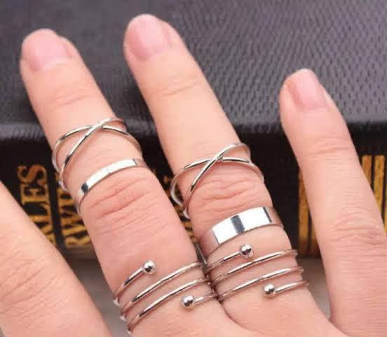 6 Pcs Alloy Silver Plated Plain Ring Set