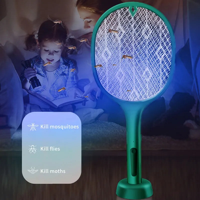 Rechargeable Electric Mosquito Killer Racket 2 In 1 Led Flash Light (random Color)