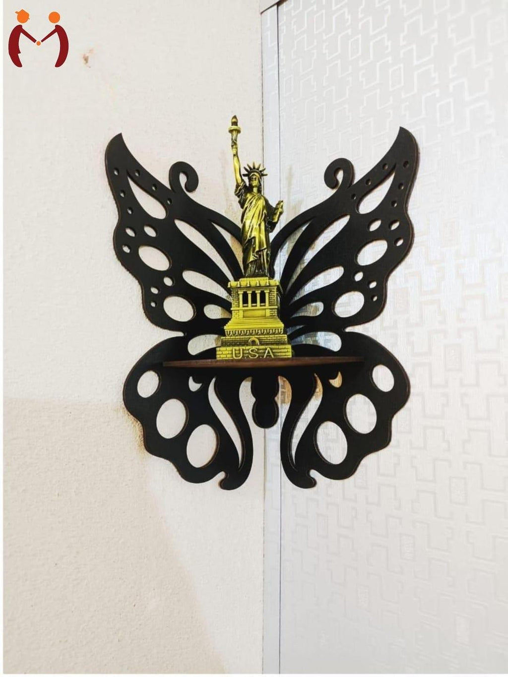 Butterfly design wooden corner wall shelves