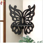 Butterfly design wooden corner wall shelves