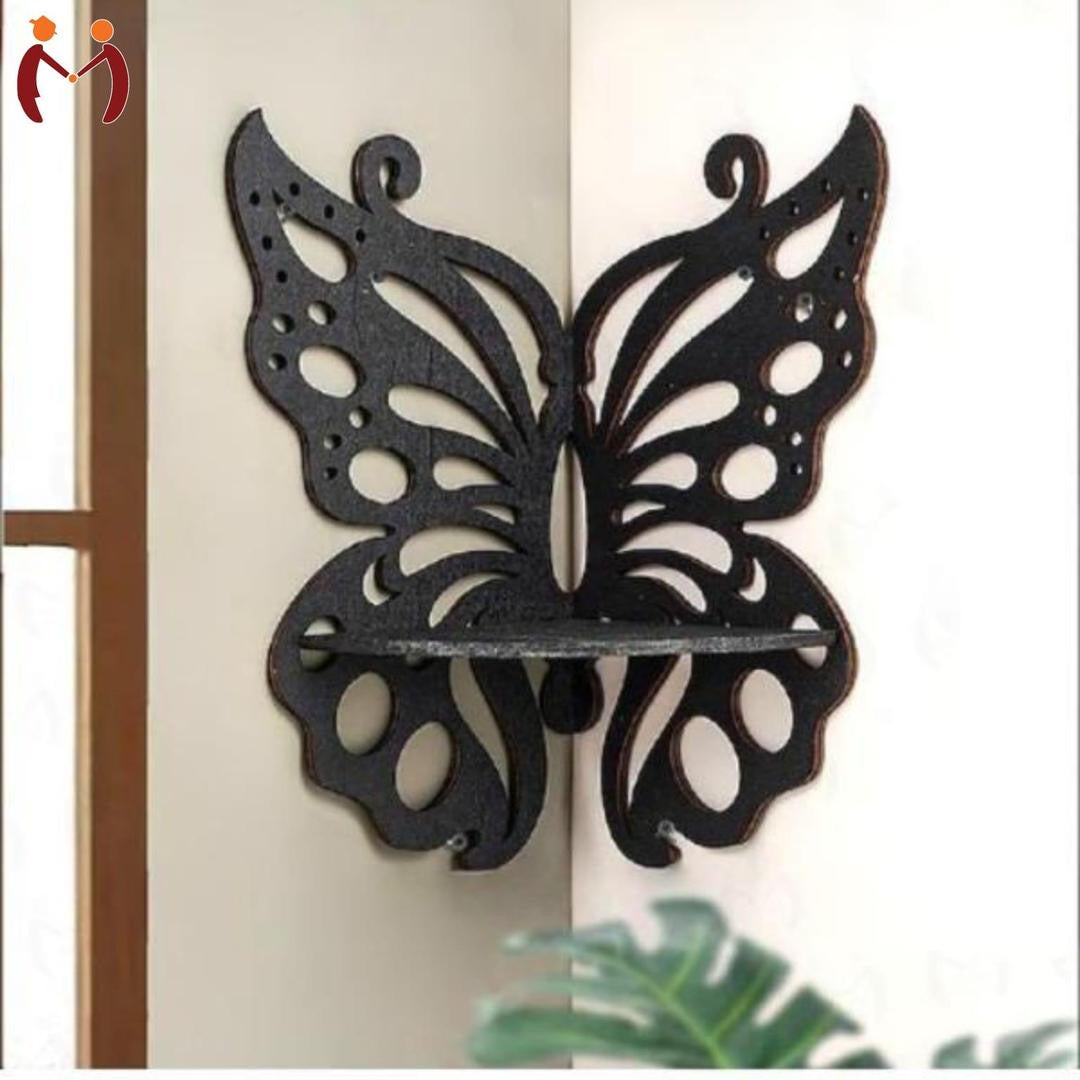 Butterfly design wooden corner wall shelves