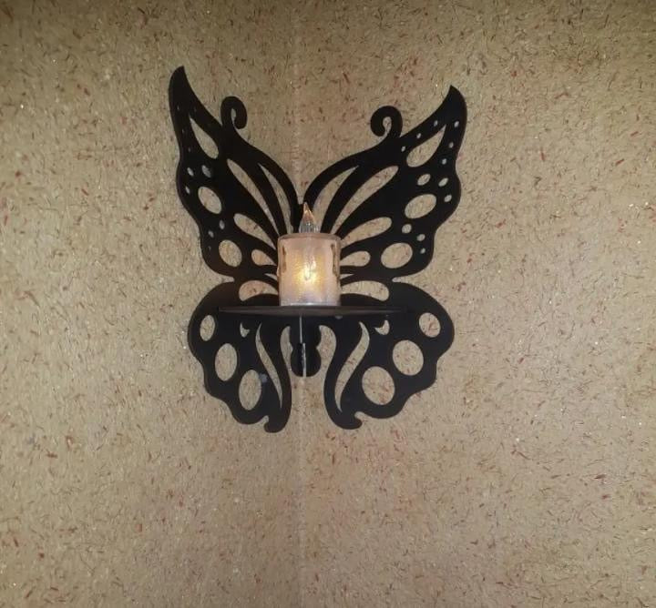 Butterfly design wooden corner wall shelves