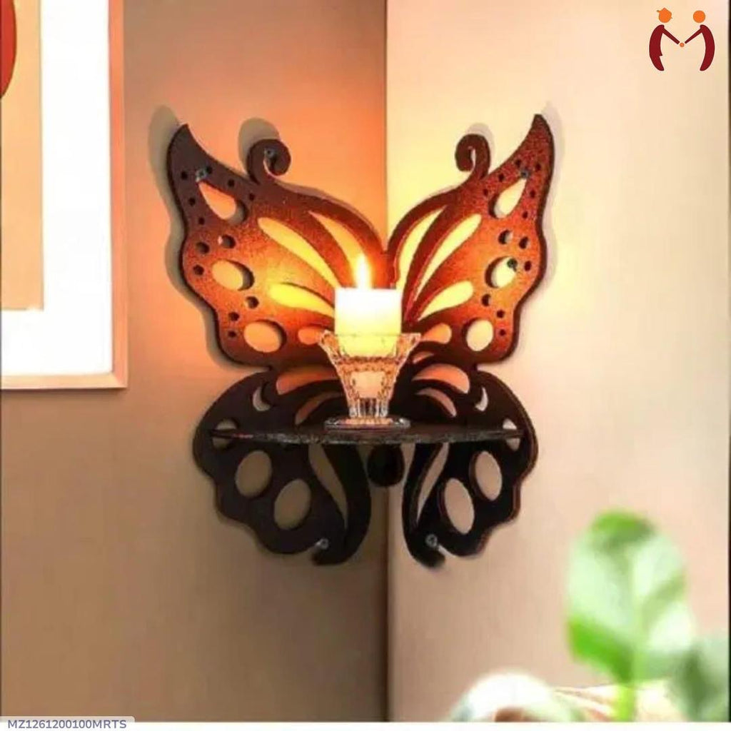 Butterfly design wooden corner wall shelves