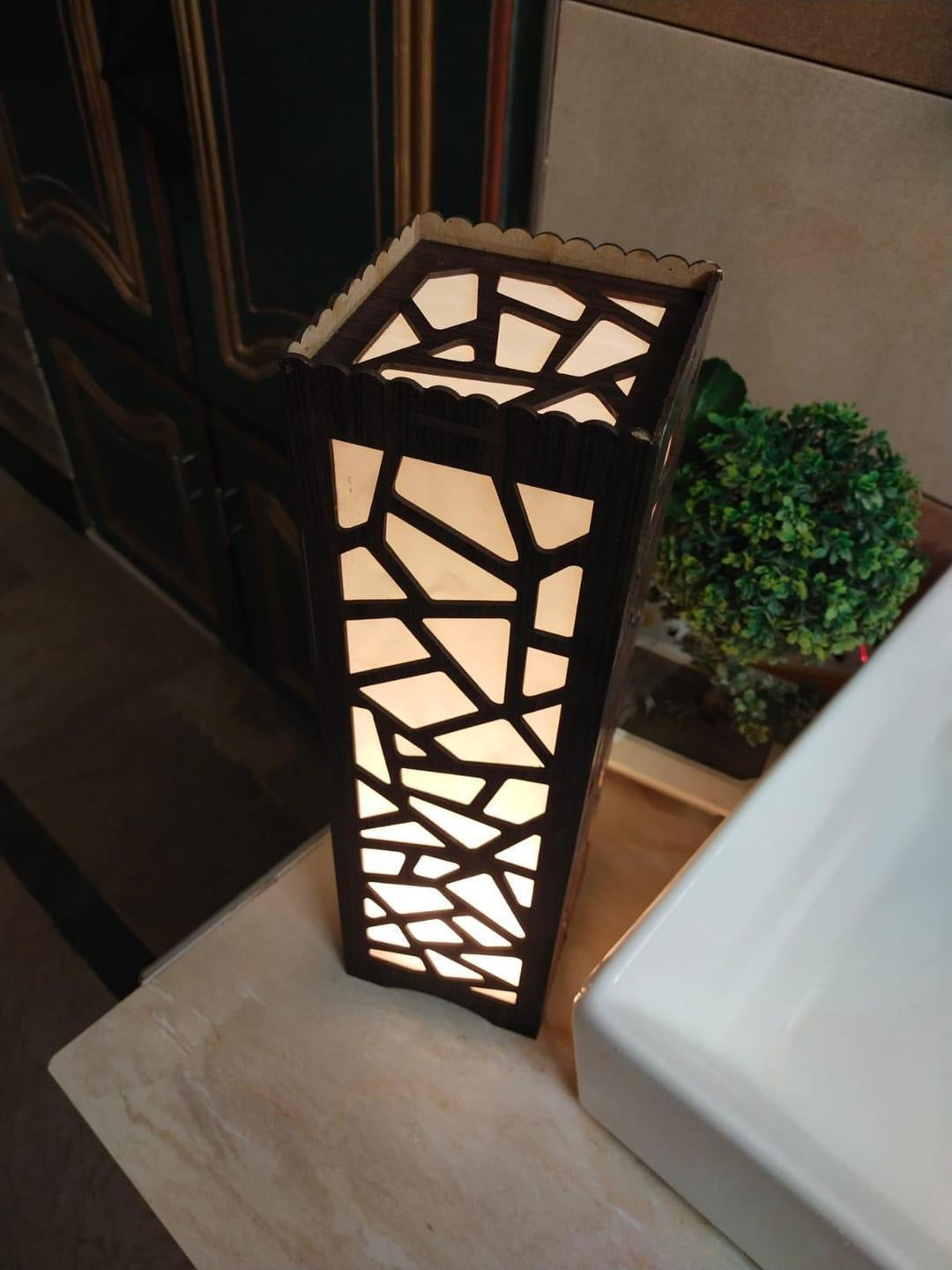 Wooden Side Table Lamp With Laser Cutting