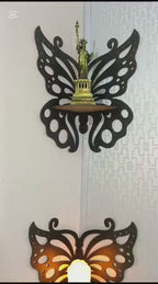 Butterfly design wooden corner wall shelves